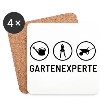Gartenexperte: Gießkanne, Heckeschere, Schubkarre - Untersetzer (4er-Set) - Weiß - Vorne