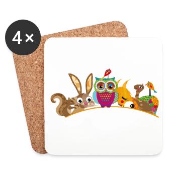Colourful forest animals – united in a cheerful and child-friendly way - Coasters (set of 4) - white - Front