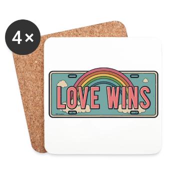 Love Wins – Regenbogen Nummernschild Design - Untersetzer (4er-Set) - Weiß - Vorne