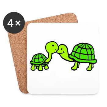2 turtles long neck kissing couple love team - Coasters (set of 4) - white - Front