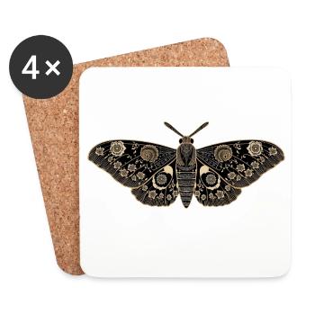 Papillon vintage – Fleurs noires et dorées - Dessous de verre (lot de 4) - blanc - Devant