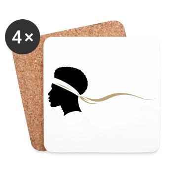 Minimalistischer Schwarz-Weiß-Afro - Untersetzer (4er-Set) - Weiß - Vorne