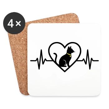 Chat Coeur Silhouette Mignon Cadeau d’Amoureux des Animaux - Dessous de verre (lot de 4) - blanc - Devant