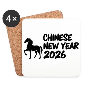 Année du Cheval Lettrage - Dessous de verre (lot de 4) - blanc - Devant