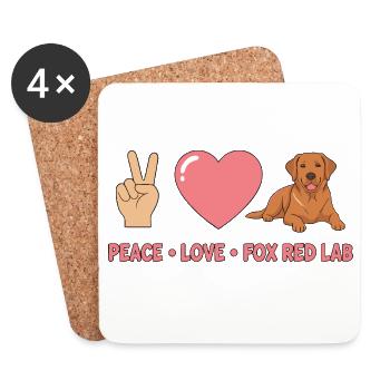 Peace Love Fox Red Lab - Coasters (set of 4) - white - Front