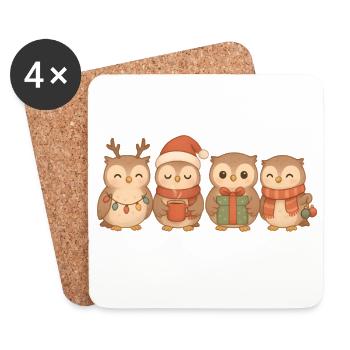 Chouettes pour enfants, garçons et filles, Noël - Dessous de verre (lot de 4) - blanc - Devant