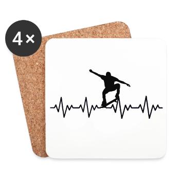 Skateboarder ECG Heartbeat - Coasters (set of 4) - white - Front