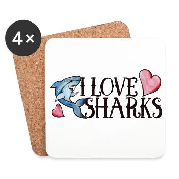 I Love Sharks Bold Print - Coasters (set of 4) - white - Front