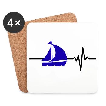 Herzschlag Segeln – Boot im Blut, Segeelliebe - Untersetzer (4er-Set) - Weiß - Vorne