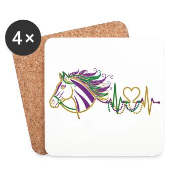 Cadeau mignon pour cavalier ECG du battement cardiaque du cheval - Dessous de verre (lot de 4) - blanc - Devant