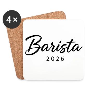 Stylischer „Barista 2026“ Schriftzug - Untersetzer (4er-Set) - Weiß - Vorne