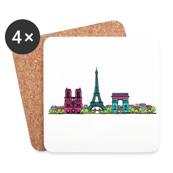 Skyline de la tour Eiffel de Paris Modern line art - Dessous de verre (lot de 4) - blanc - Devant