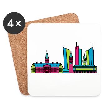Die Haager Stadtsilhouette Binnenhof Moderne Linienkunst - Untersetzer (4er-Set) - Weiß - Vorne