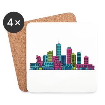Illustration du pont Erasmus sur la silhouette de la ville de Rotterdam - Dessous de verre (lot de 4) - blanc - Devant