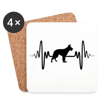 Ligne cardiaque ECG du Berger allemand - Dessous de verre (lot de 4) - blanc - Devant