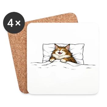 Sleeping Cat – Cute Cuddle Animal Design - Coasters (set of 4) - white - Front