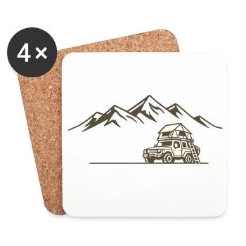Dachzelt Camping Shirt für Outdoor Abenteurer - Untersetzer (4er-Set) - Weiß - Vorne