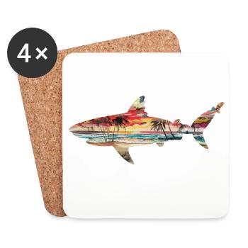 Shark Sunset Palm Trees Beach Tropical Idyll - Coasters (set of 4) - white - Front