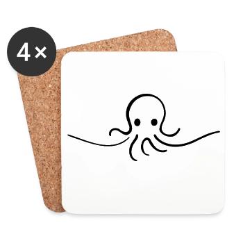 Oktopus One Line niedliches Meeresmotiv - Untersetzer (4er-Set) - Weiß - Vorne
