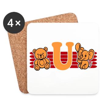 Baby Name Buchstabe U Vorname Teddybär Elefant - Untersetzer (4er-Set) - Weiß - Vorne