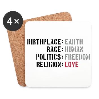 birthplace earth love human freedom peace - Coasters (set of 4) - white - Front