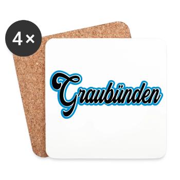 Graubünden Script mit Blau Outline - Untersetzer (4er-Set) - Weiß - Vorne