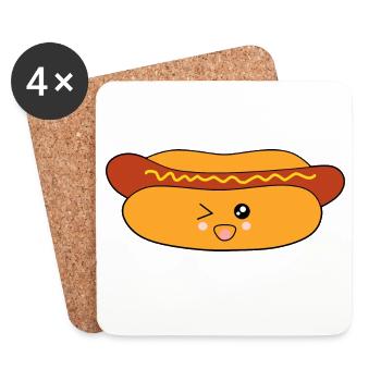 Kawaii, Hot dog,Wurst, Würstchen, Metzger - Untersetzer (4er-Set) - Weiß - Vorne