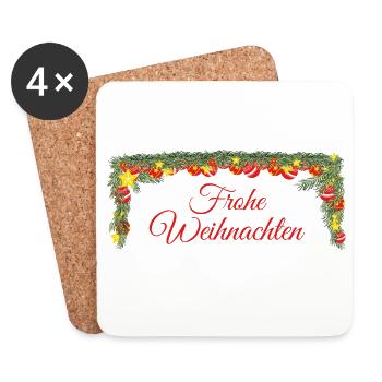 Weihnachtsgirlande Frohe Weihnachten rote Schrift - Untersetzer (4er-Set) - Weiß - Vorne