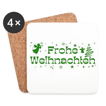 Frohe Weihnachten grün Sterne Engel Weihnachtsbaum - Untersetzer (4er-Set) - Weiß - Vorne