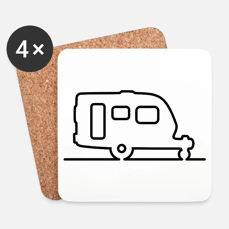 Wohnwagen / Caravan - Kontur - moderne Form - Untersetzer (4er-Set) - Weiß