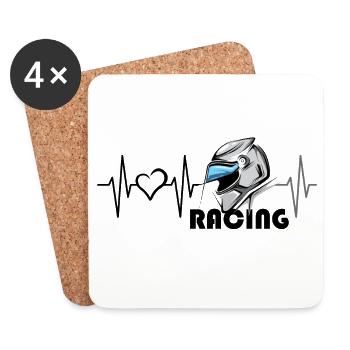 Motorcycle Racing Heartbeat Heart Love Motorcycle - Coasters (set of 4) - white - Front