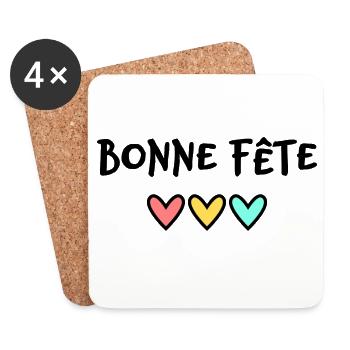 BONNE FÊTE. COEUR. BONNE FÊTE MAMAN. MAMAN. FÊTE - Dessous de verre (lot de 4) - blanc - Devant