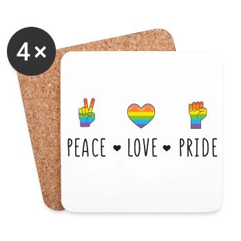 LGBT Pride Month - Frieden. Liebe. Stolz - Untersetzer (4er-Set) - Weiß - Vorne