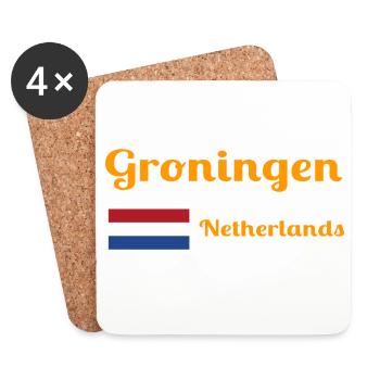 Groningue, Pays-Bas - Imprimés élégants - Dessous de verre (lot de 4) - blanc - Devant