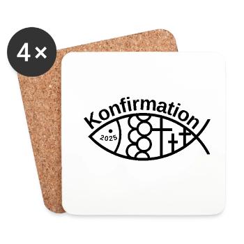 Confirmation 2025 Jesus Fish with 3 Crosses - Coasters (set of 4) - white - Front