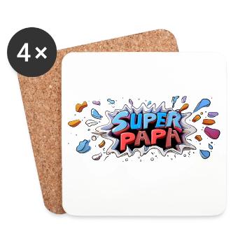 Superpapa Panorama Tasse Vati Papa Vatertag - Untersetzer (4er-Set) - Weiß - Vorne