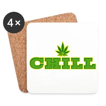 Feuille de cannabis et conception de la typographie Chill - Dessous de verre (lot de 4) - blanc - Devant