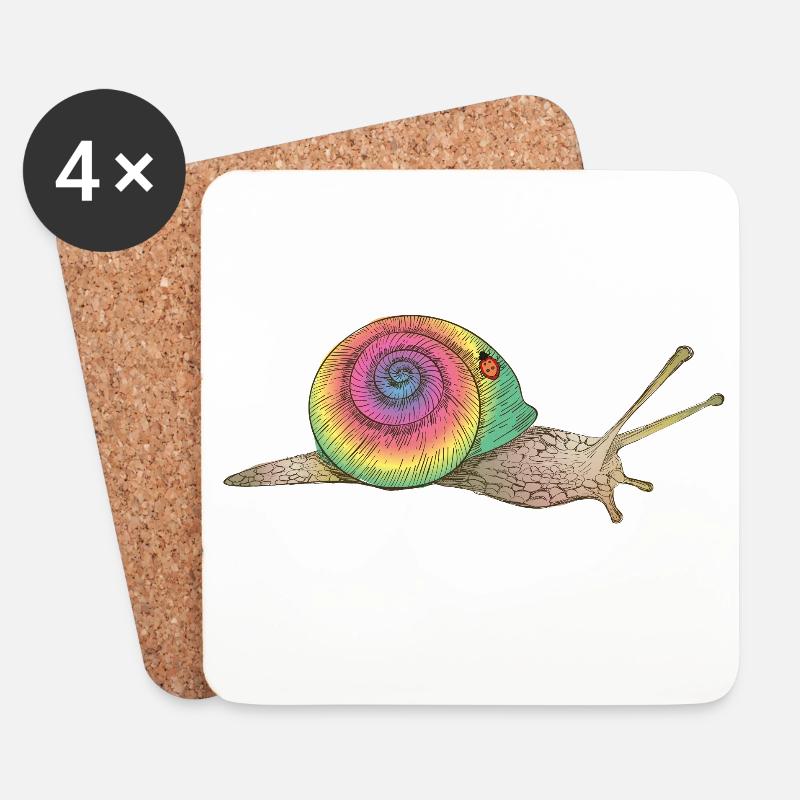 farbenfrohe Schnecke mit Regenbogengehäuse - Untersetzer (4er-Set) - Weiß