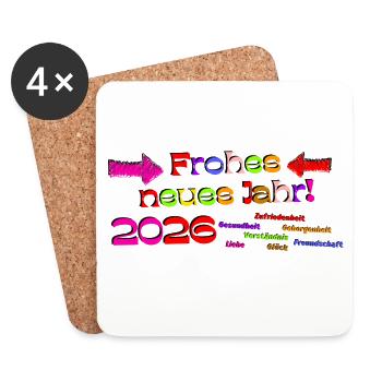 Bonne année 2026. Vœux de Nouvel An et bénédictions colorées. - Dessous de verre (lot de 4) - blanc - Devant