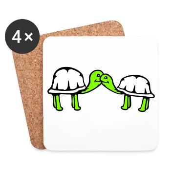 2 turtles cuddling sweet kissing couple love team - Coasters (set of 4) - white - Front