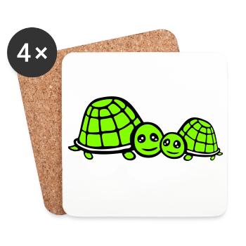 2 Tortues Maman Papa Enfant Famille Amour Mignon - Dessous de verre (lot de 4) - blanc - Devant