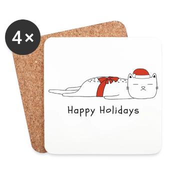 Drôle de chat Noël - Dessous de verre (lot de 4) - blanc - Devant