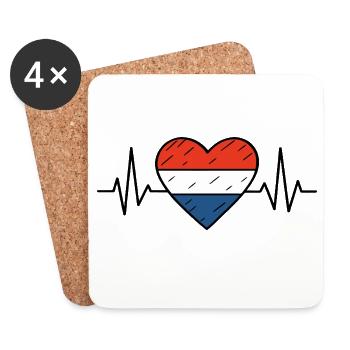 Pays-Bas Heartbeat Line Drapeau Amour Voyage Design - Dessous de verre (lot de 4) - blanc - Devant