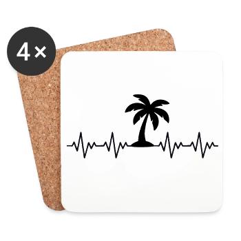 Palmier Palmier Palmier Soleil Vacances ECG Battement de cœur - Dessous de verre (lot de 4) - blanc - Devant