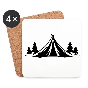 Icône nature de tente de camping - Dessous de verre (lot de 4) - blanc - Devant