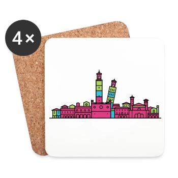 Silhouette de la Skyline de la ville de Bologna : Deux tours - Dessous de verre (lot de 4) - blanc - Devant