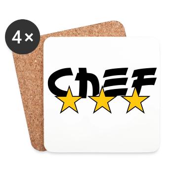 Chef - Cuisine - Cuisinier - Dessous de verre (lot de 4) - blanc - Devant