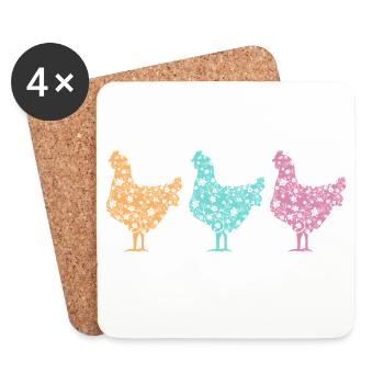 Fans de poulet - Coq - Coq - Poulet fleur - Bio - Dessous de verre (lot de 4) - blanc - Devant
