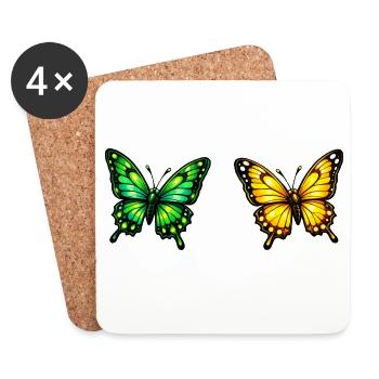 Living Butterflies: Green & Yellow - Coasters (set of 4) - white - Front