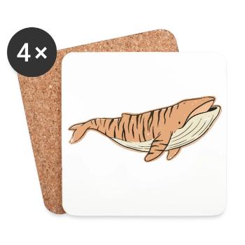 Vintage Spotted Whale Cartoon Tiger Stripes - Coasters (set of 4) - white - Front